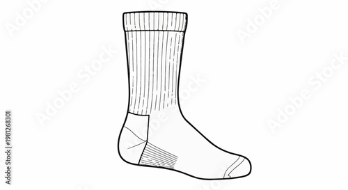 Detailed line art of a single ribbed sock with a reinforced heel and toe