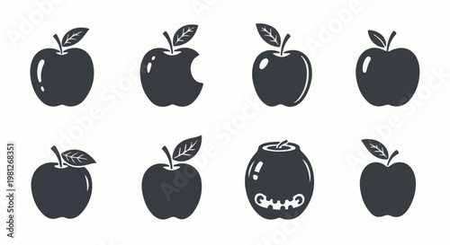 Eight dark grey apple icons arranged in two rows