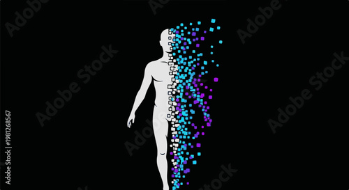 Digital transformation concept human form dissolving into colored cubes