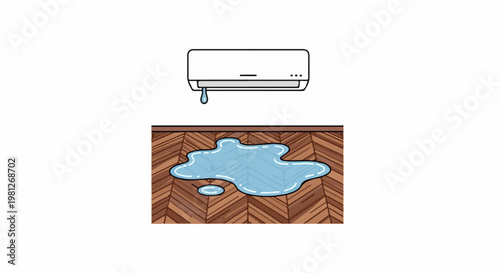 Dripping air conditioner creating a puddle on a wooden floor
