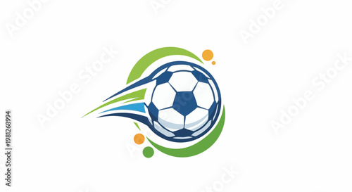 Dynamic abstract soccer ball with colorful streaks and circles