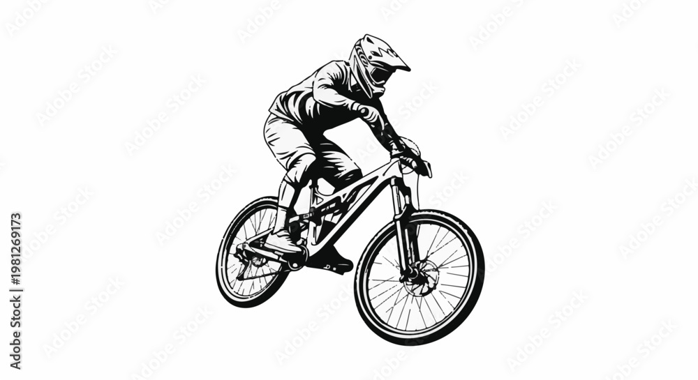 Fototapeta premium Dynamic illustration of a person riding a mountain bike, action pose