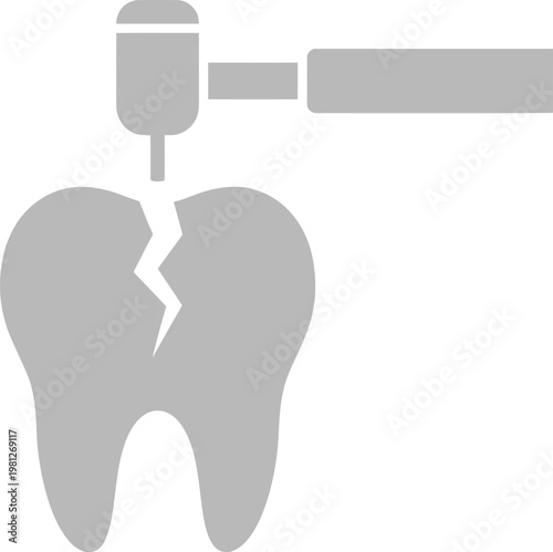 Dental repair concept with a cracked tooth and a drill