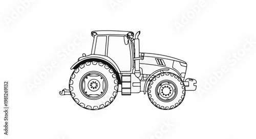 Detailed outline drawing of a powerful modern farm tractor