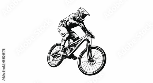 Dynamic illustration of a person riding a mountain bike, action pose