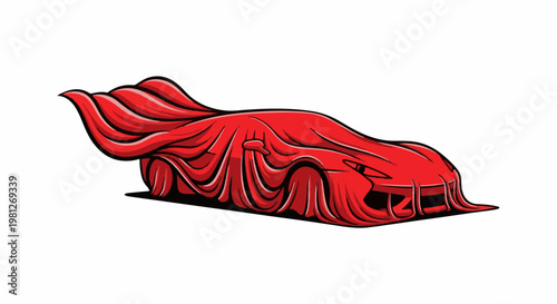 Dynamic red sports car illustration covered by a flowing drape