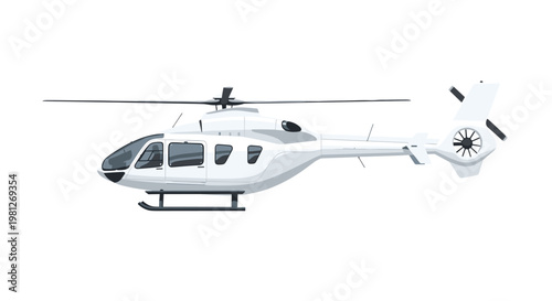 Sleek modern white helicopter is presented from a clean side profile perspective featuring dark tinted windows and a sophisticated aerodynamic fuselage design.