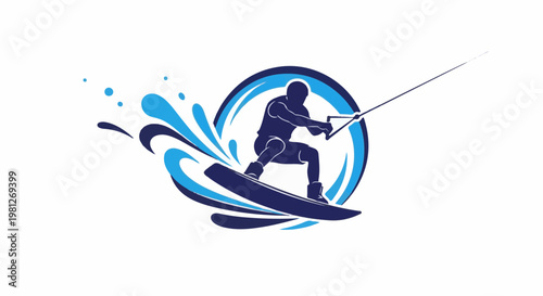 Dynamic silhouette of a wakeboarder mid-air surrounded by water splashes