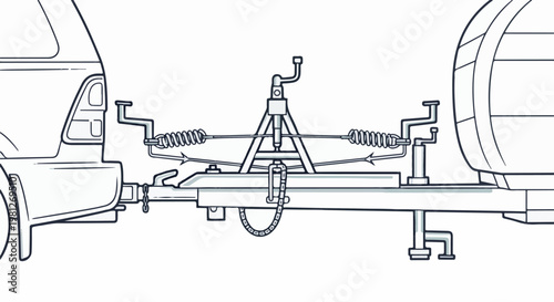 Diagram of a trailer hitch system with springs and chains