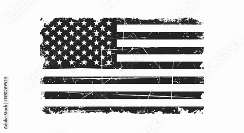Distressed black and white American flag with stars and stripes