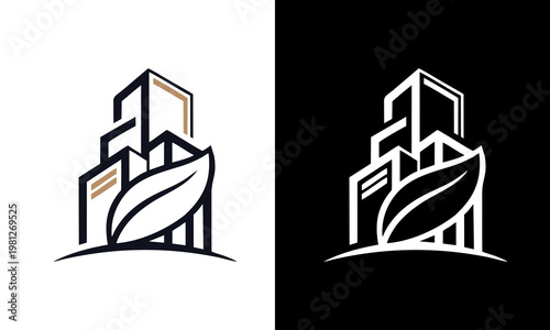 Modern buildings with leafy green architecture in cityscape landscape