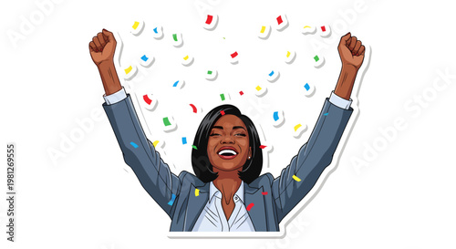 happy businesswoman celebrating with confetti
