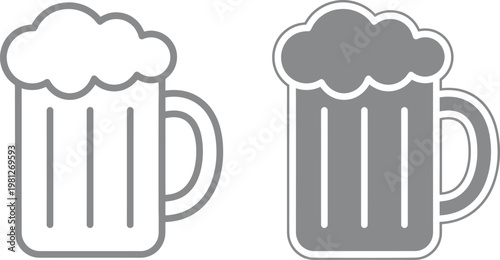 Vector graphic illustration of two beer mugs with foam