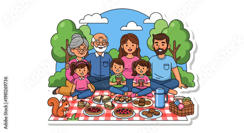 Multigenerational family enjoying outdoor picnic together