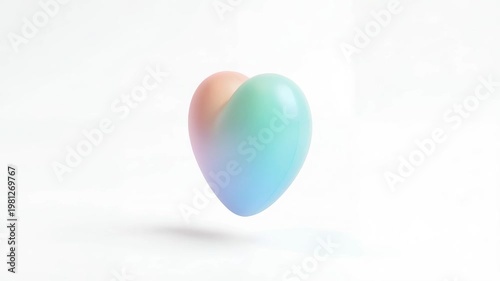 Softly colored 3D heart floats gently on white background