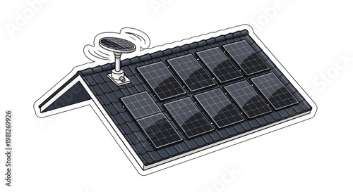 Solar panel with satellite dish on roof top, renewable energy system