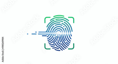Digital fingerprint scan with blue and green abstract data stream