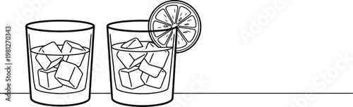 Vector illustration of two glasses with ice and a lemon slice on one glass