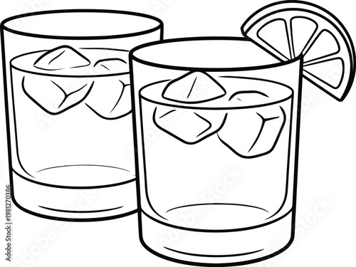 Vector illustration of two glasses with ice and lemon slice