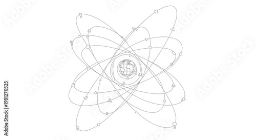 Abstract atomic orbital model over globe symbolizing global connection