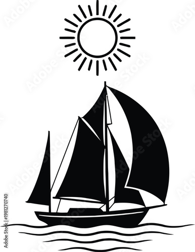 Canvas Print A serene sailboat gliding on calm waters under a bright, radiant sun isolated on