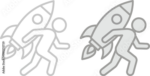 Vector illustration of two stick figures running with rocket boosters