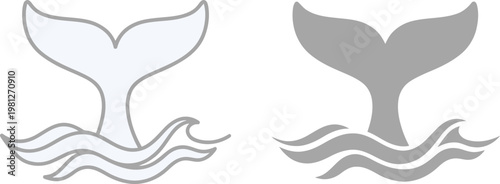 Vector graphic illustration of whale tails in water with waves