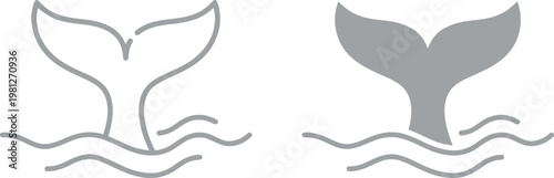 Vector graphic illustration of whale tails in water with waves