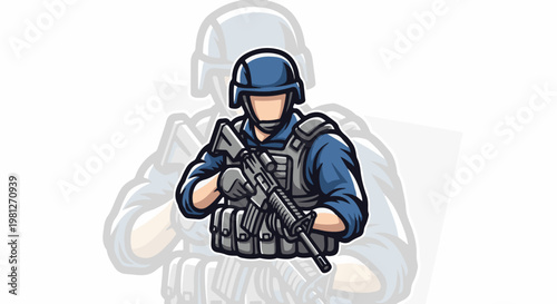 Digital illustration of a person in tactical gear holding a rifle