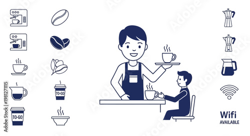 Barista serving coffee to customer.