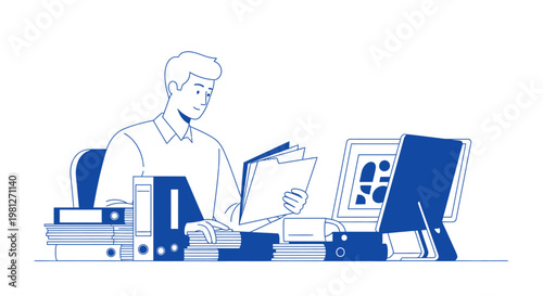 Man sitting at office desk working.