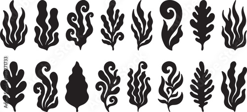 leaf and seaweed silhouette set organic botanical frond shapes collection vector illustration