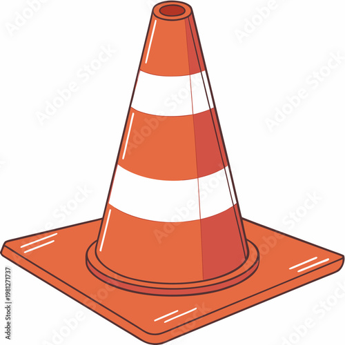 Slika na platnu Orange and white striped traffic cone used for road safety warnings or construction zone demarcation on isolated white background