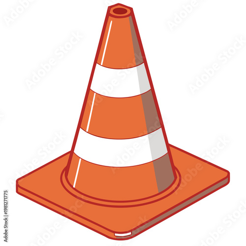 Fotografie Safety pylon vector graphic showing orange traffic cone with white stripes and highlights for construction site management and automotive road safety