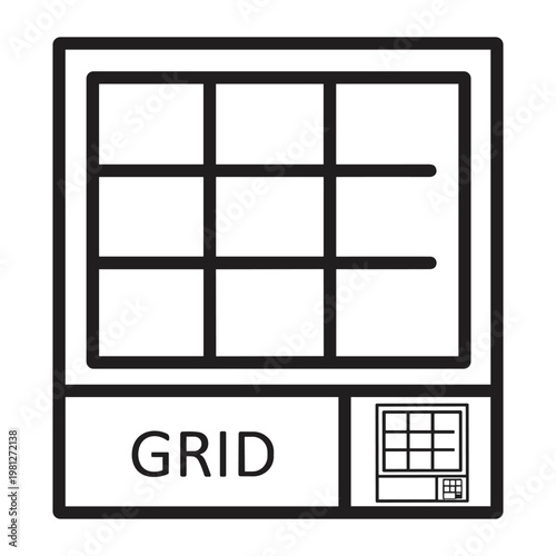 Grid system document icon with label for graphic design software