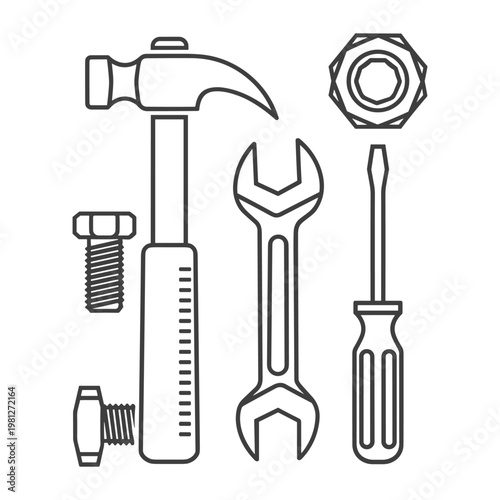 Collection of hand tools for repair and construction