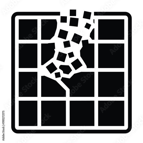 Damaged grid structure with shattered pieces