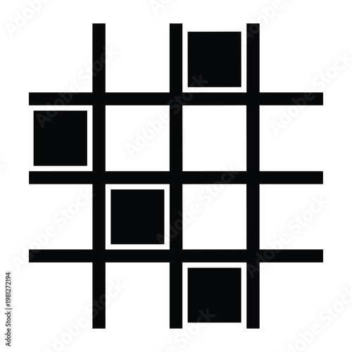 Abstract grid with black squares and lines