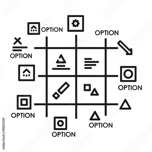 Grid of options with various icons and symbols