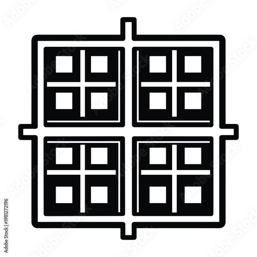 Four waffle sections with grid pattern