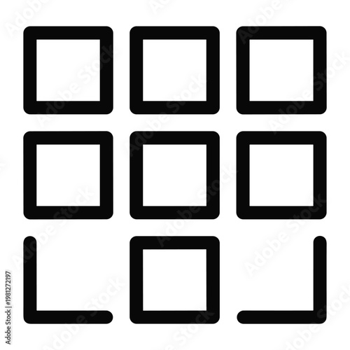 Nine empty square boxes in a grid layout