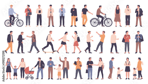 Diverse group of people in various activities and poses