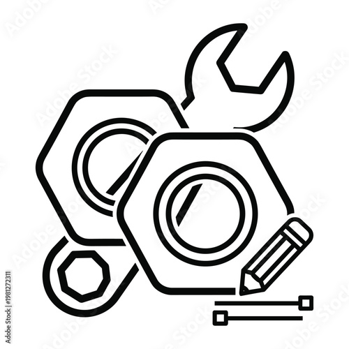 Mechanical engineering tools and drafting elements illustration