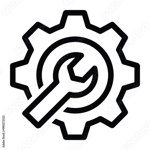 Gear and wrench symbol for mechanical repair and service