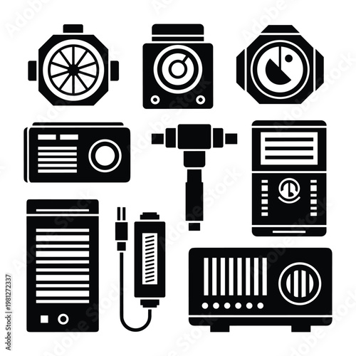 Assortment of vintage electronic device icons set