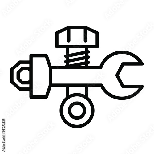 Bolt nut and wrench assembly icon for engineering concepts