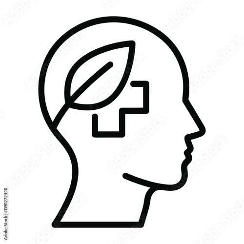 Human head profile with leaf and plus symbol vector