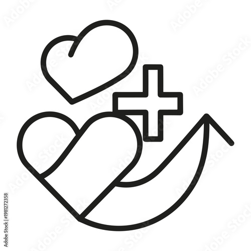 Heart symbol with plus sign and upward arrow