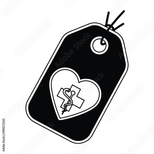 Medical tag with heart and caduceus symbol