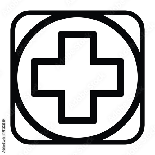 Medical cross symbol within rounded square frame
